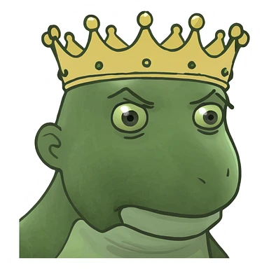 Kendrick Lamar depicted as a peepo king, round face, crown, playful and friendly vibe sticker