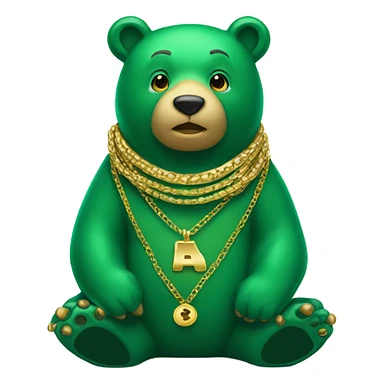 Green bear wearing a lot of gold necklaces  sticker