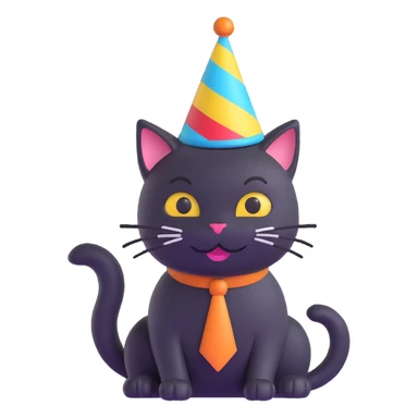a black cat having a birthday party, 3D emoji style sticker