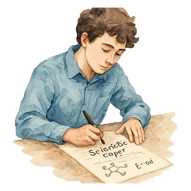 watercolor style student writing a scientific paper sticker