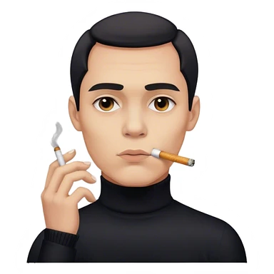 A mysterious man in a black turtleneck, cigarette smoke curling around his face, one eyebrow slightly raised. sticker