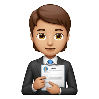 recruiter emoji, professional, friendly, business attire, holding a resume sticker