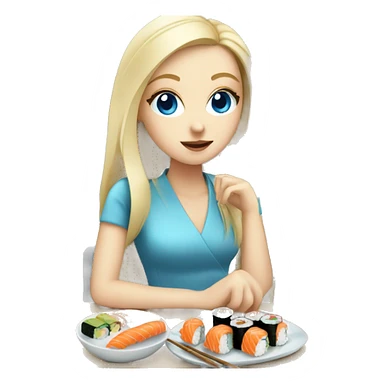 Blonde white girl with blue eyes eating sushi with friends sticker