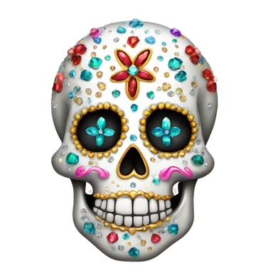 Realistic single isolated decorative sugar skull with sparkling diamonds and rhinestones  sticker