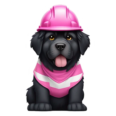 Black Tibetan Mastiff with pink and white striped hardhat doing construction that is sized 48x48 sticker