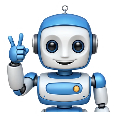 A blue and white robot smiling and winking with one eye, making a thumbs-up sign with one hand. sticker