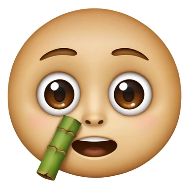 round emoji face with big eyes and bamboo piece held in mouth sticker