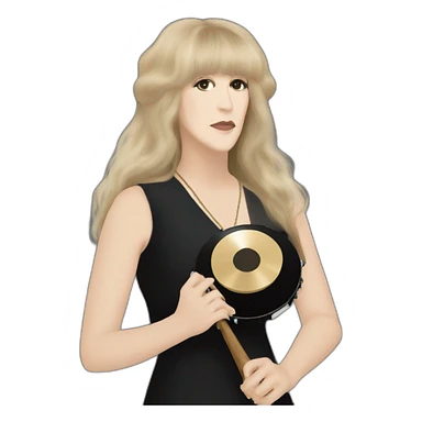 Stevie nicks in black holding a tambourine sticker