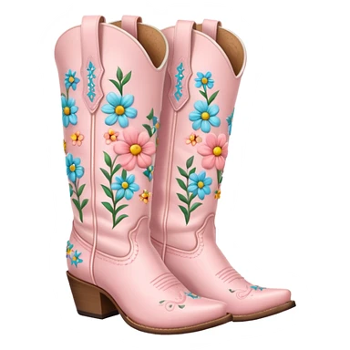 Pastel Pink cowgirl boots with pastel flowers sticker