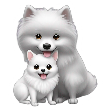 white pomeranian and gray mouse hug sticker