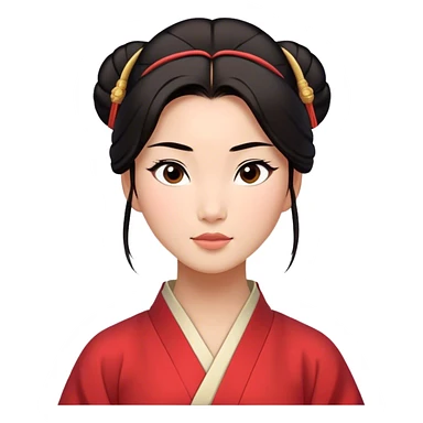 Cinematic Timeless Mulan Portrait Emoji, rendered in a clean vector style. Depict Mulan with warm, light-toned skin, neatly styled dark hair in a traditional bun, and a serene, confident expression, dressed in a simple traditional robe with minimal decoration. The image is highlighted by a soft, inviting glow and a subtle glowing outline, capturing enduring beauty and quiet strength. sticker