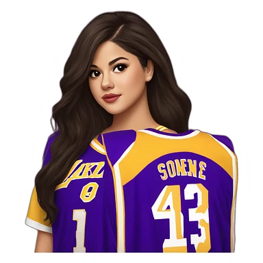 selena gomez wearing yellow lakers jersey sticker