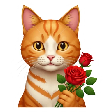Male cat holding red flowers sticker