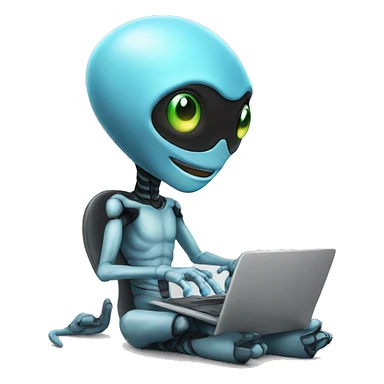 smile alien working with laptop sticker