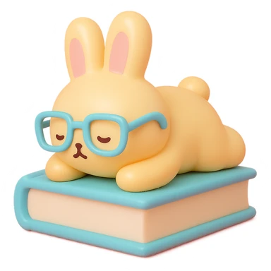 biscuit bunny lying on book with slipping glasses, vinyl figure style sticker