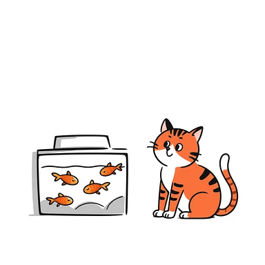 A red-haired cat and a goldfish aquarium sticker