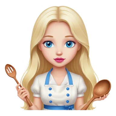 Cinematic realistic beautiful blonde with long hair, blue eyes and pink lips in a white dress cooks sticker