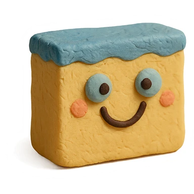 cleaning sponge with a cute smiling face, playful expression, pastel colors in claymation style sticker