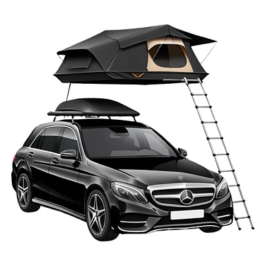 black Mercedes-Benz car with roof tent sticker