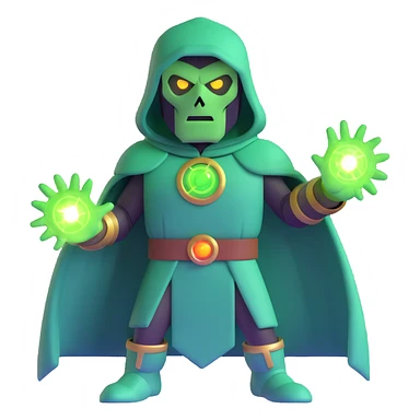 Doctor Doom with green magic energy and glowing eyes sticker