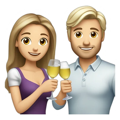 caucasian woman with brown eyes and blond shoulter long hair and a caucasian man with blue eyes and grey hair, toasting with a glass of white wine sticker