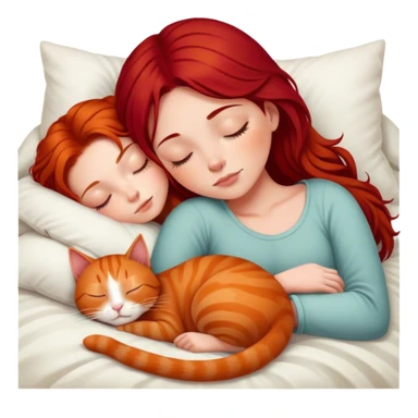 White girl deep red hair sleeping with ginger kitty sticker