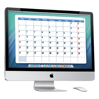 front view of an iMac with a single day-calendar on the screen, vertical list of hours on the left, horizontal rows for client slots, some slots marked as booked sticker