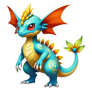 cool exotic fantasy-creature-Fakémon-Pokémon, full body, with markings sticker