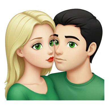 A blonde girl with fair skin and green eyes and a guy with fair skin and black hair and green eyes are kissing sticker