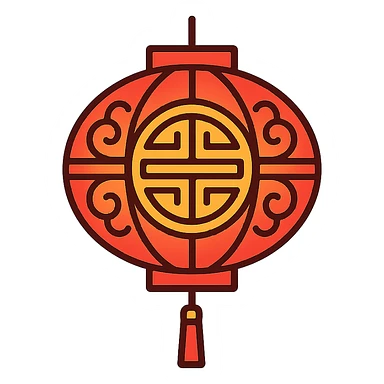 Chinese style lantern, intricate patterns, glowing effect, red and gold palette sticker