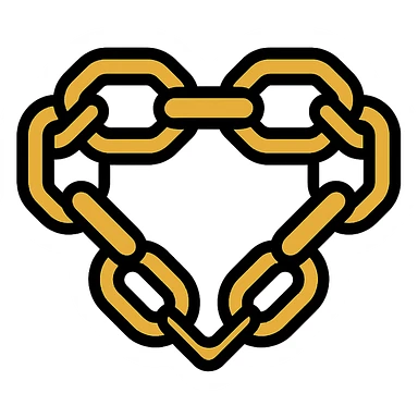 metallic links forming a heart shape, chain heart icon, lineal color icon with black outlines sticker