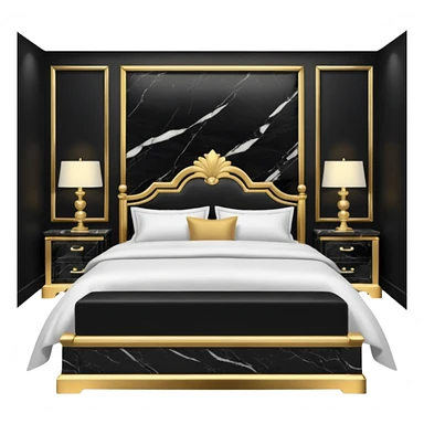 Luxurious black marble bed room with gold and white accents  sticker