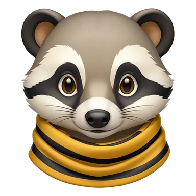 badger head with yellow and black striped scarf, round face, clear features sticker