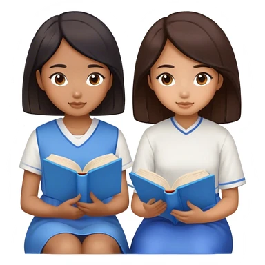 pretty asian two girls sitting reading blue books sticker