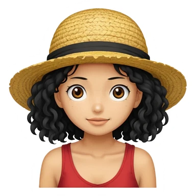 a woman with Luffy hat and have long curly hair sticker