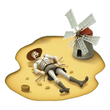 don quixote lying on the ground dead next to a windmill sticker