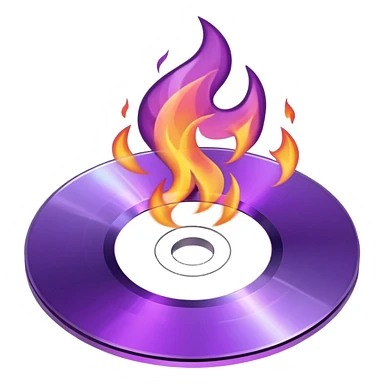 A minimalist CD disc with a subtle fire design, purple flames sticker
