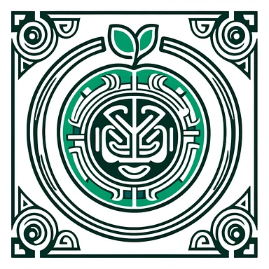 Sophisticated Mayan communication glyph, elegant Apple-inspired design, strictly white and dark forest green color palette, clean minimalist style sticker
