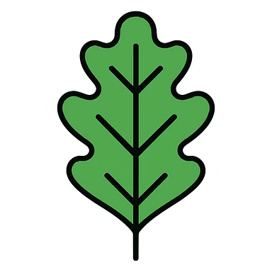 Change the oak leaf icon to green color, keep the color outline style with black outlines, maintain the original shape and details of the oak leaf. sticker