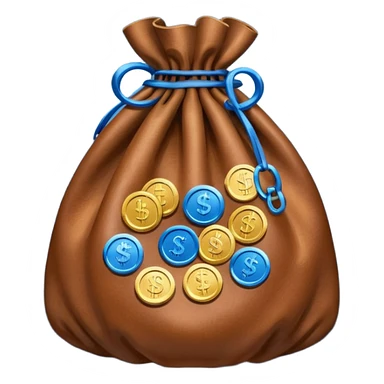 brown money bag with blue coins inside sticker