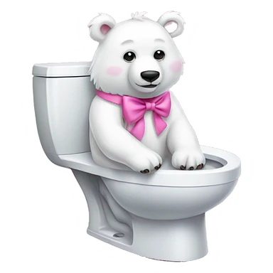 White Bear wearing a pink bow sitting on a toilet  sticker