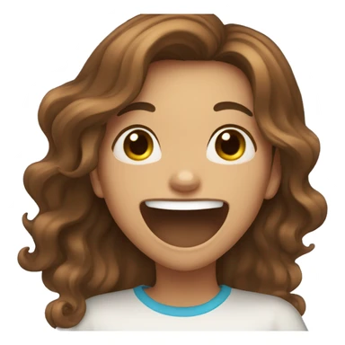Brown hair girl with long wavy hair and blue laughing while covering her mouth  sticker