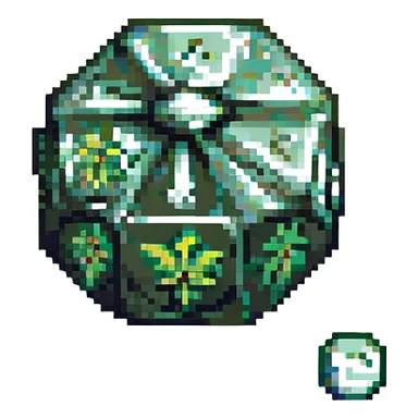pixel art 20-sided die d20 with a marijuana joint leaning against it sticker