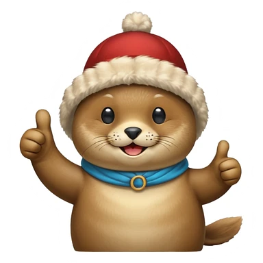 a seal wearing a propeller hat with his thumbs up sticker