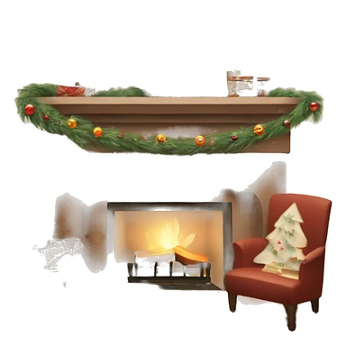 Create a vintage-style Christmas Genomoji featuring muted colors, soft lights, and a cozy fireplace. Include stockings hanging on the mantle and a decorated Christmas tree with retro ornaments. sticker