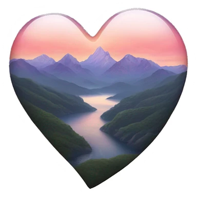 A transparent heart with mountains inside it at sunset sticker