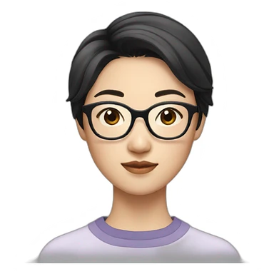 26 year old asian woman with short black hair and rectangle glasses sticker