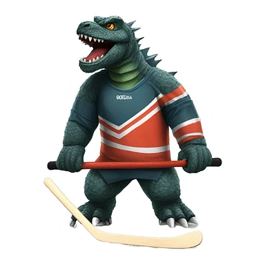 Godzilla dressed as a hockey player sticker