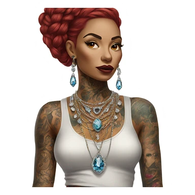 Hyper Realistic tattooed lady wearing expensive jewelry sticker