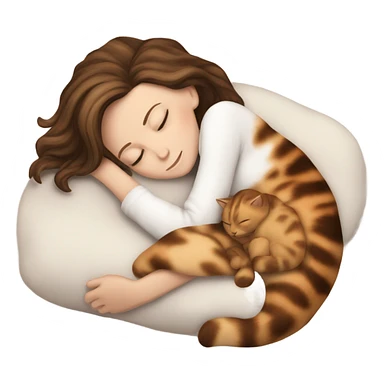 White girl brown hair sleeping with tortoiseshell kitty sticker
